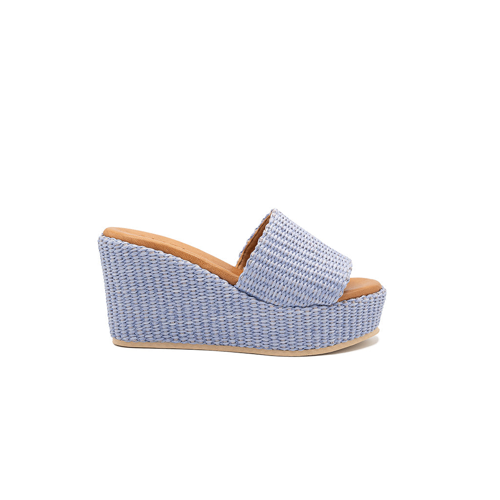 Daphne Light Blue Raffia Wedges