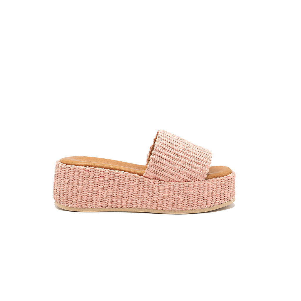 Thea - Pink | Sandali con zeppa in Rafia