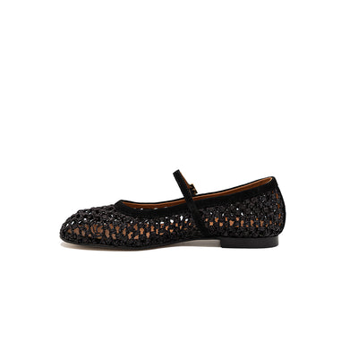 Jane - Noir| Ballerines en raphia
