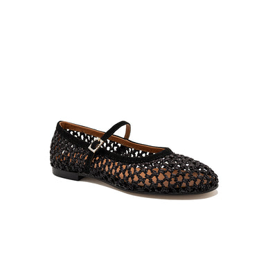 Jane - Noir| Ballerines en raphia
