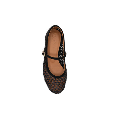 Jane - Noir| Ballerines en raphia