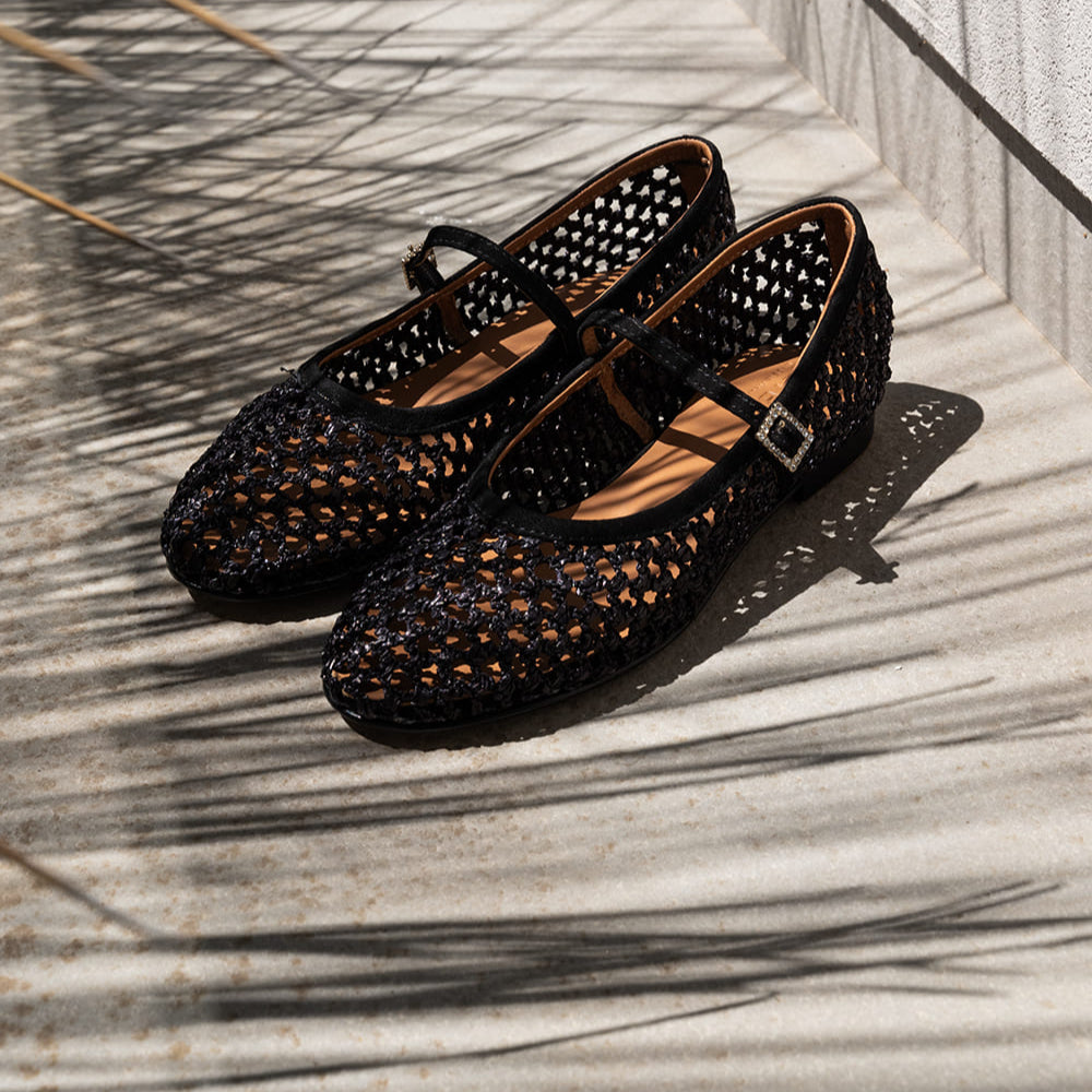 Jane - Noir| Ballerines en raphia