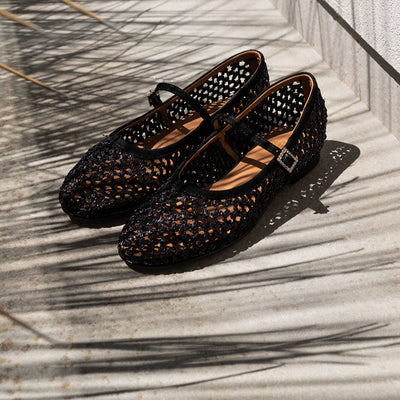 Jane - Noir| Ballerines en raphia