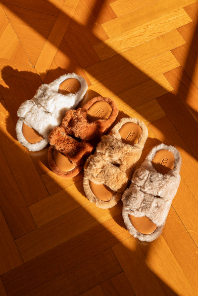 Greta - Brique | Sandales en fourrure écologique