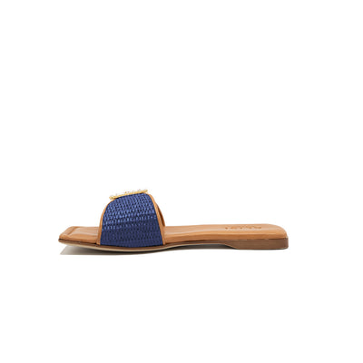 Mila - Marine | Chaussons en raphia