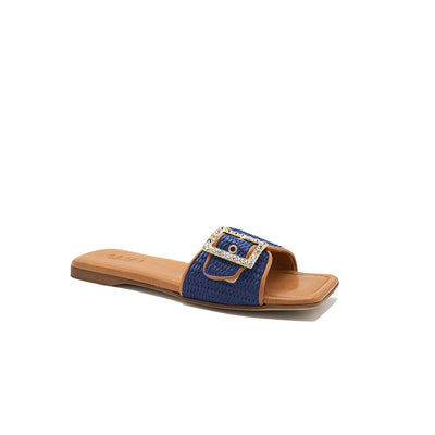 Mila - Marine | Chaussons en raphia