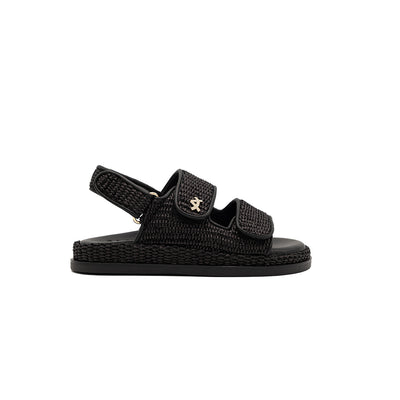 Flora - Black | Raffia Sandals
