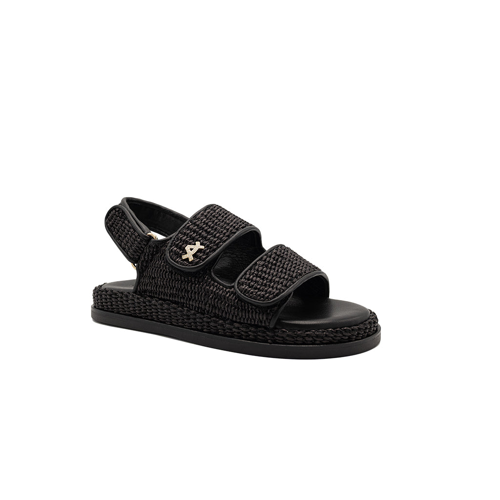 Flora - Black | Raffia Sandals