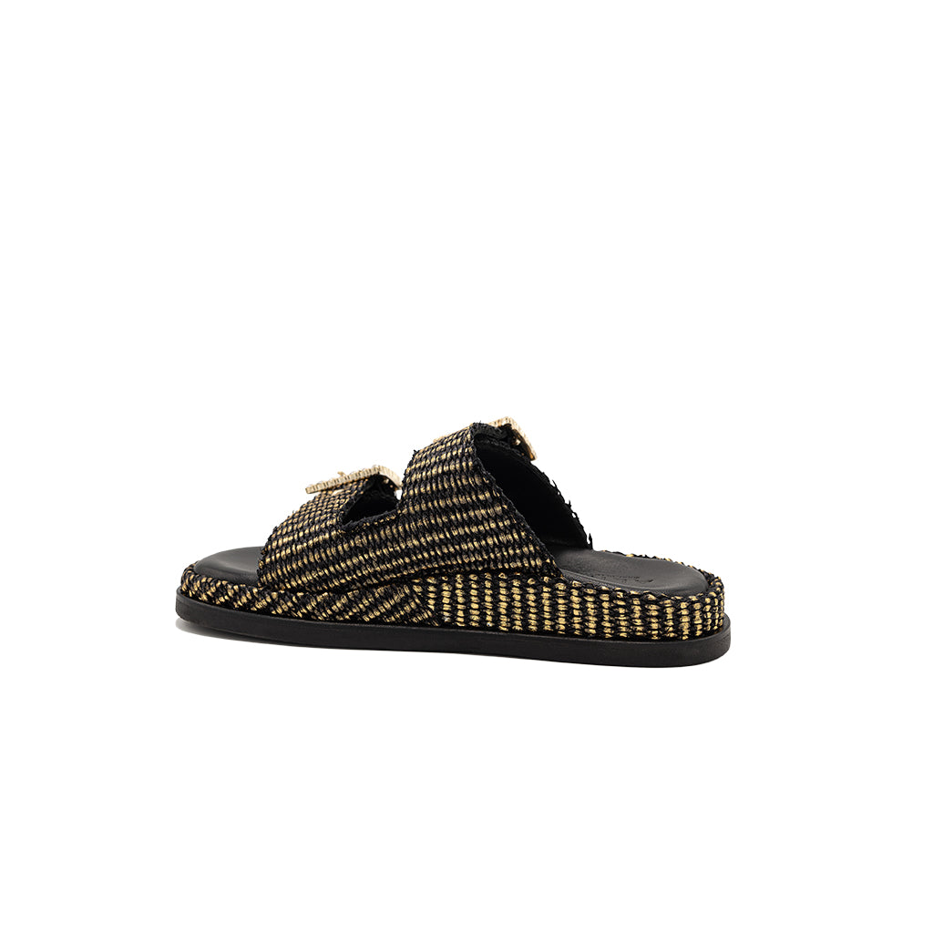 Greta - Black/Gold | Sandales en Raphia