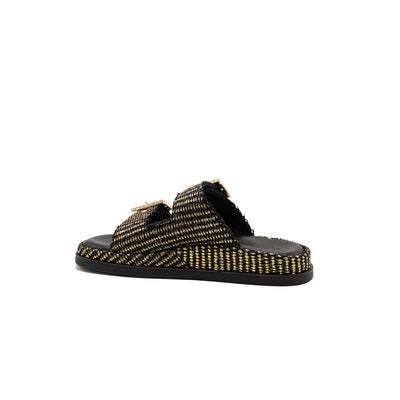Greta - Black/Gold | Sandales en Raphia