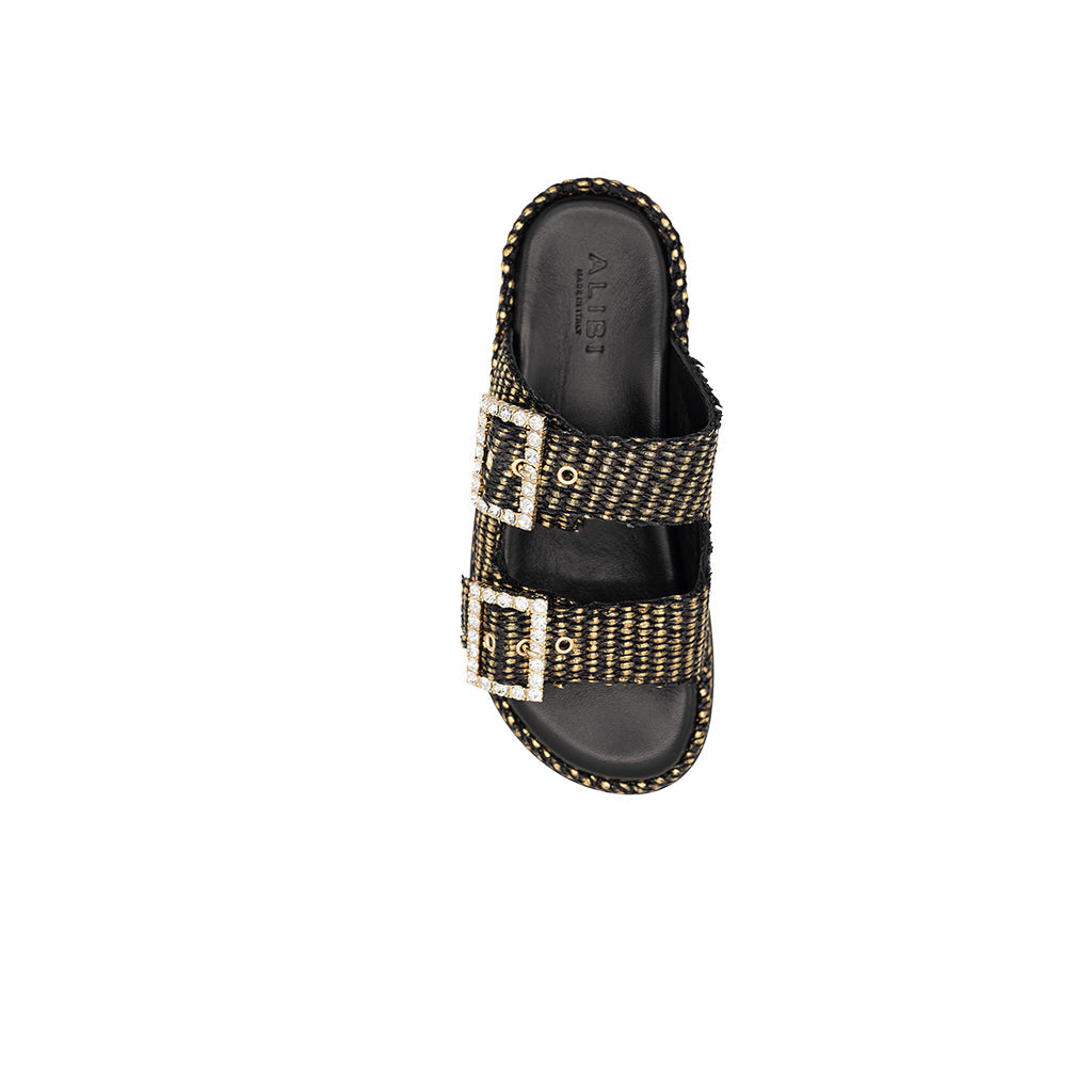 Greta - Black/Gold | Sandales en Raphia