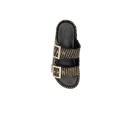 Greta - Black/Gold | Sandales en Raphia