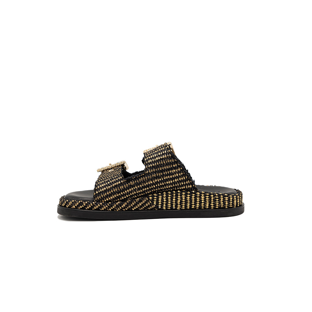 Greta - Black/Gold | Sandales en Raphia