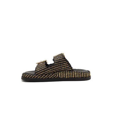 Greta - Black/Gold | Sandales en Raphia