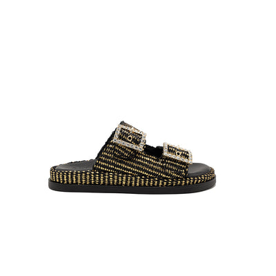 Greta - Black/Gold | Sandales en Raphia