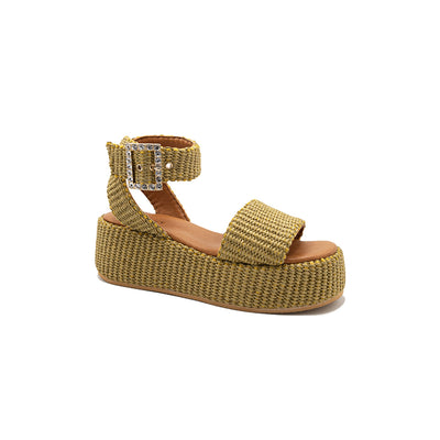 Terry - Olive | Sandali con zeppa in Rafia