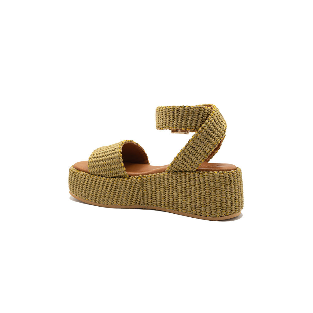 Terry - Olive | Sandali con zeppa in Rafia