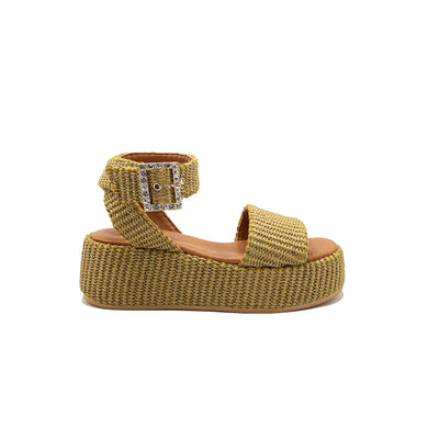 Terry - Olive | Sandali con zeppa in Rafia