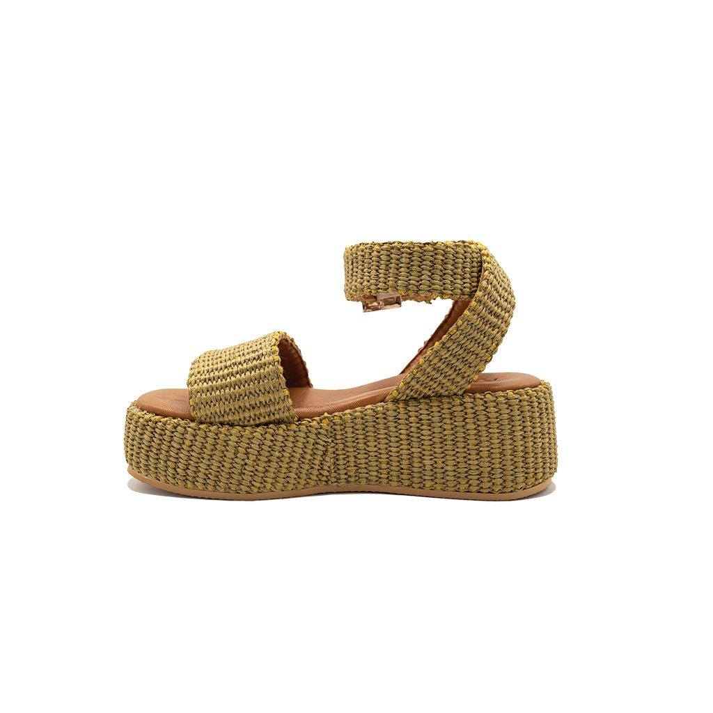 Terry - Olive | Sandali con zeppa in Rafia