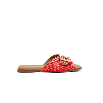 Aida - Corail | Chaussons en raphia