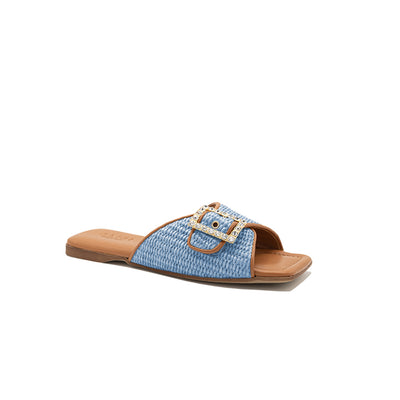 Aida - Bleu clair | Chaussons en raphia