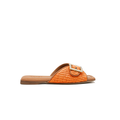 Aïda - Orange | Chaussons en raphia