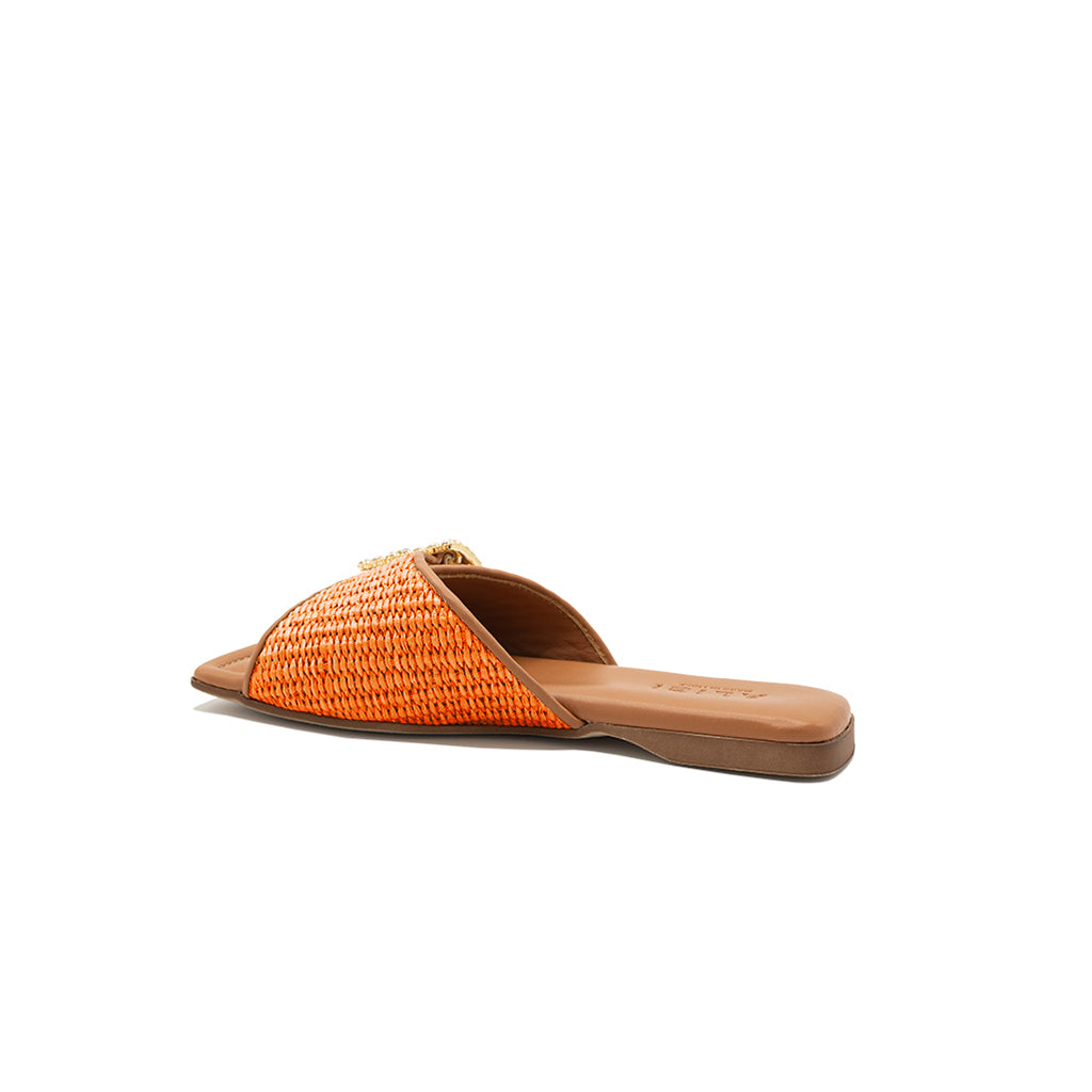 Aïda - Orange | Chaussons en raphia