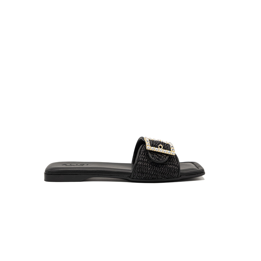 Mila - Black | Ciabattine in Rafia