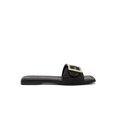 Mila - Black | Ciabattine in Rafia