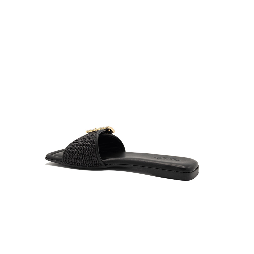 Mila - Black | Ciabattine in Rafia