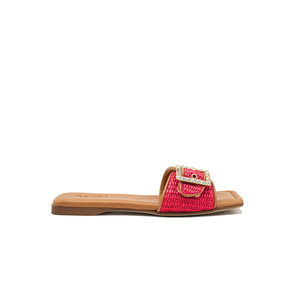 Mila - Corail | Chaussons en raphia