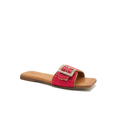 Mila - Corail | Chaussons en raphia