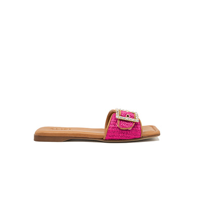 Mila - Fuchsia | Chaussons en raphia