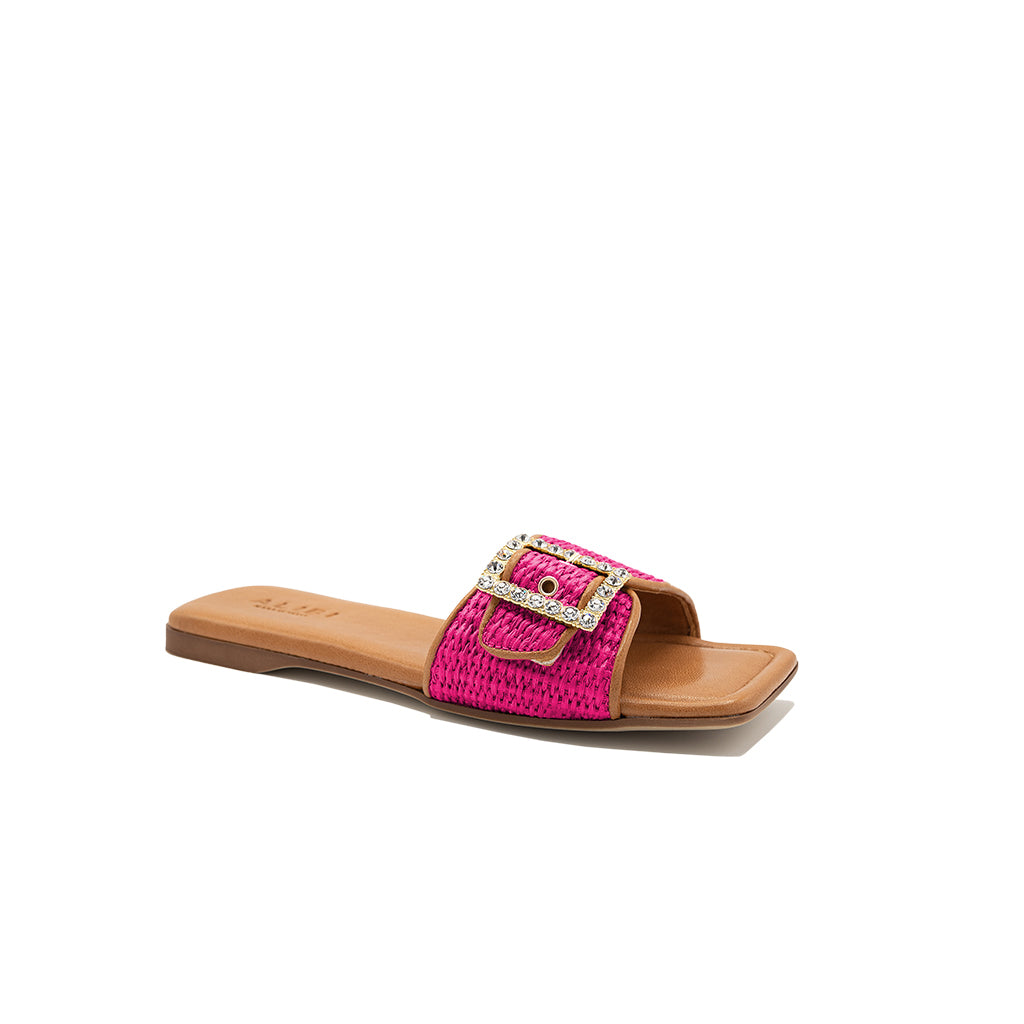 Mila - Fuchsia | Chaussons en raphia