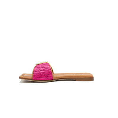 Mila - Fuchsia | Chaussons en raphia
