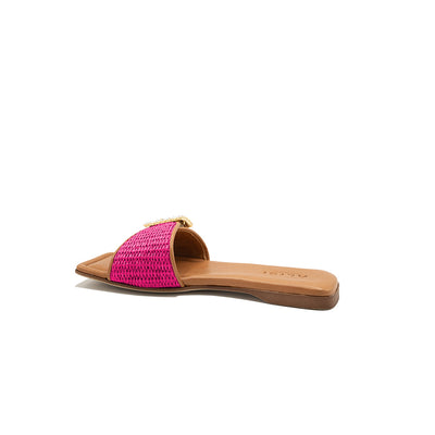 Mila - Fuchsia | Chaussons en raphia