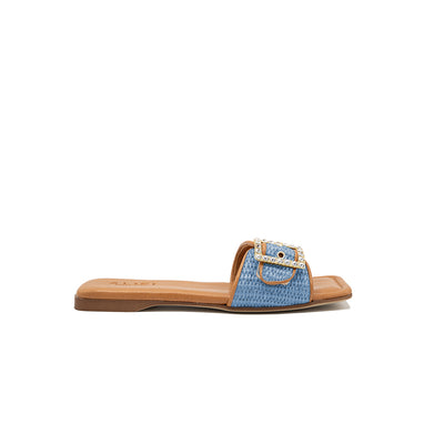 Mila - Bleu clair | Chaussons en raphia