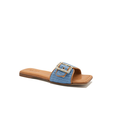 Mila - Bleu clair | Chaussons en raphia
