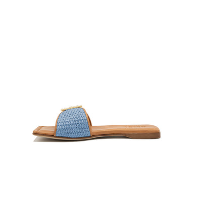 Mila - Bleu clair | Chaussons en raphia