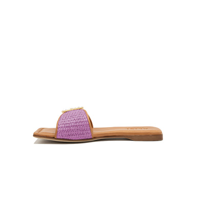 Mila - Lilas | Chaussons en raphia