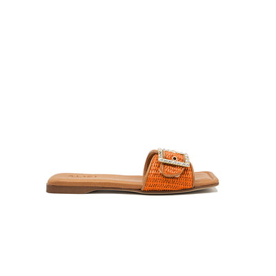 Mila - Orange | Chaussons en raphia