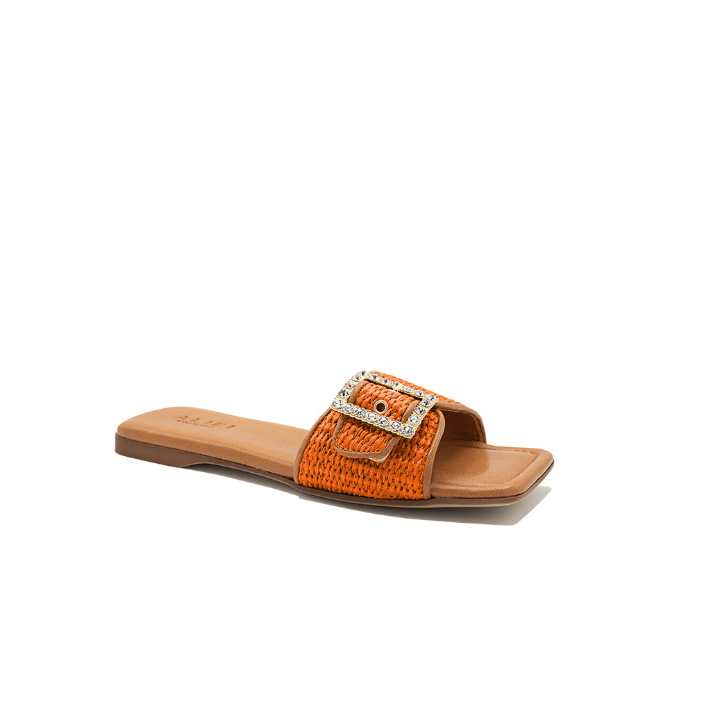 Mila - Orange | Chaussons en raphia