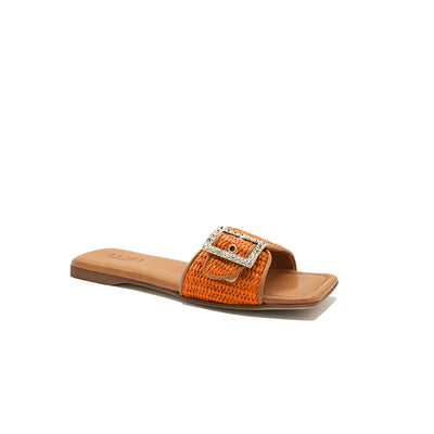 Mila - Orange | Chaussons en raphia