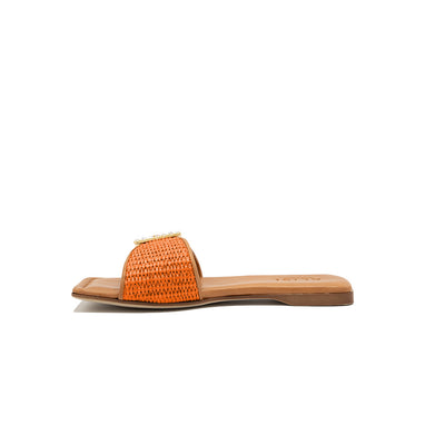 Mila - Orange | Chaussons en raphia