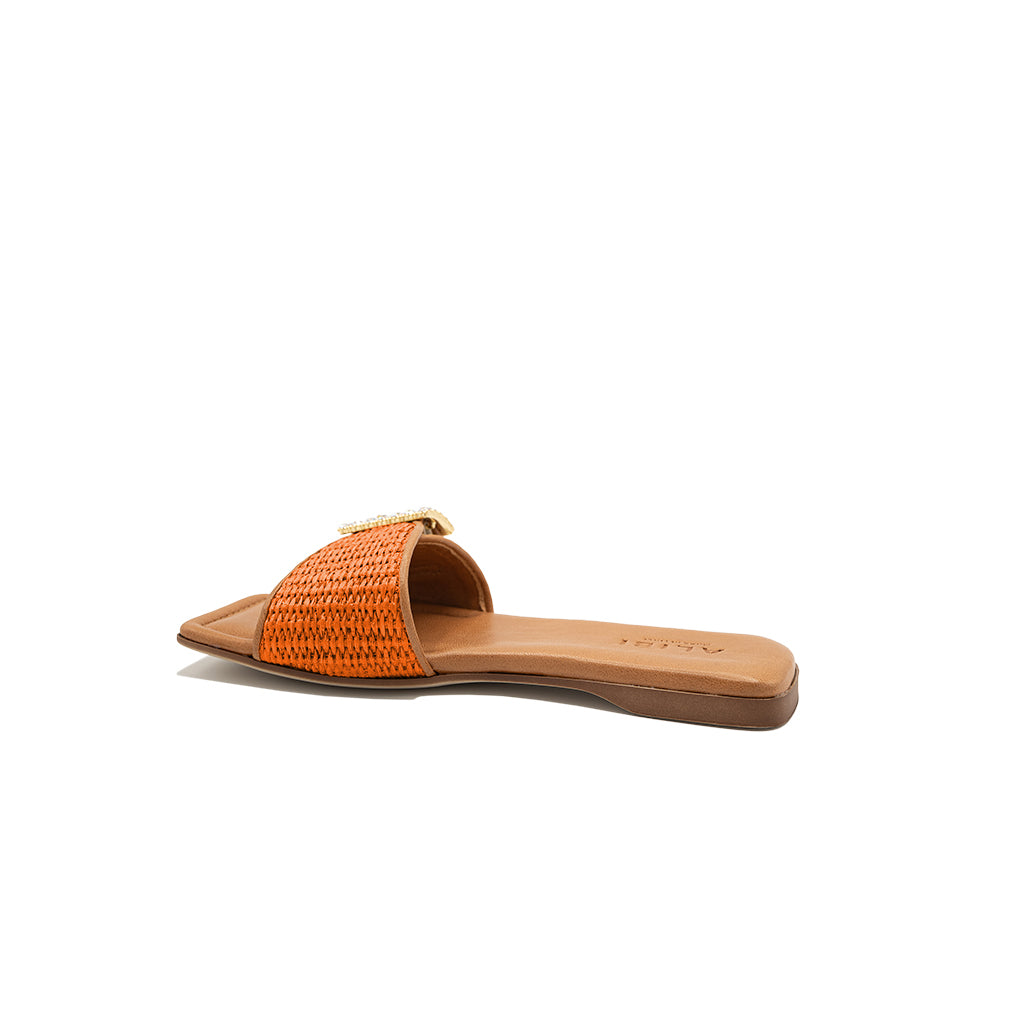 Mila - Orange | Chaussons en raphia