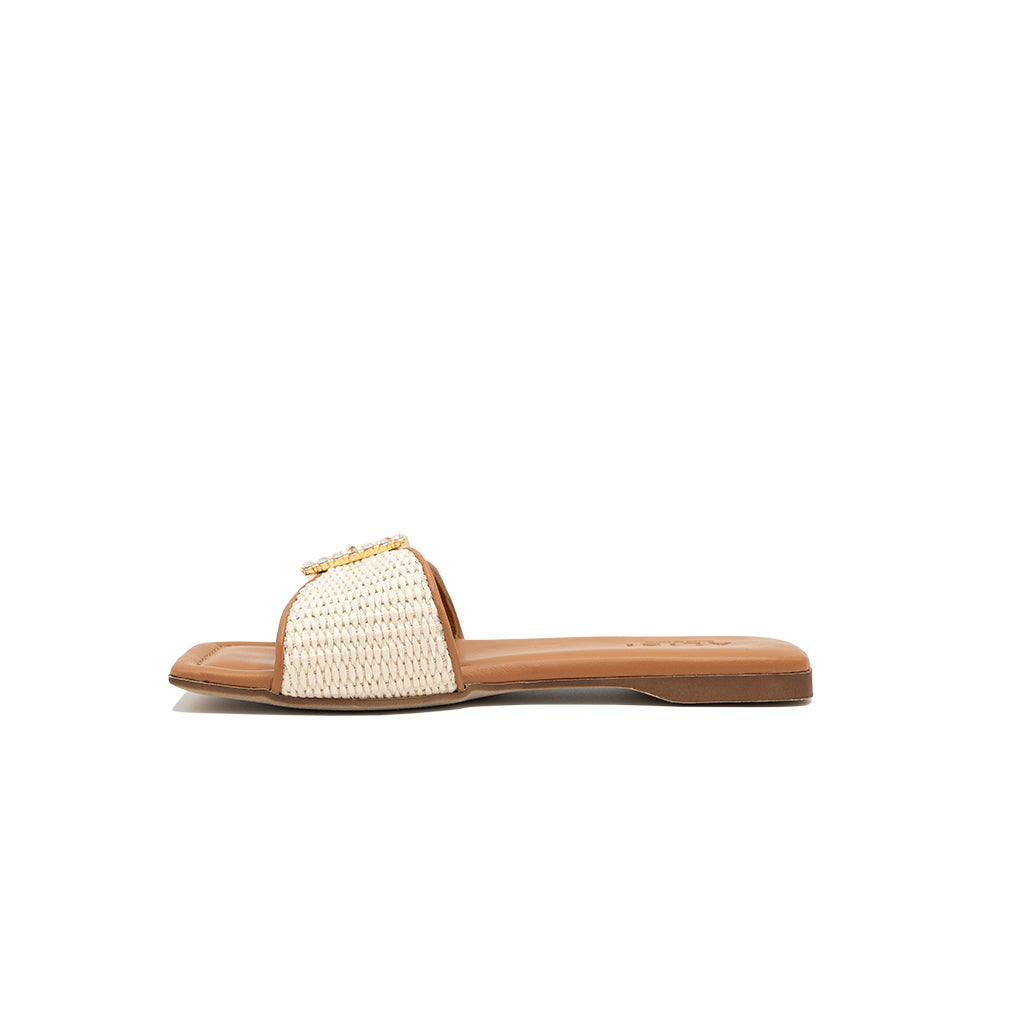 Mila - Perle | Chaussons en raphia