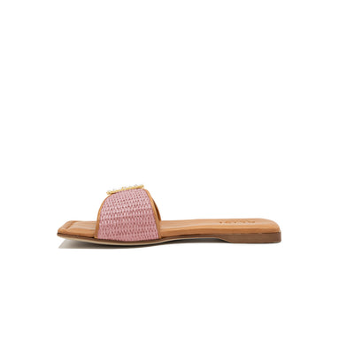 Mila - Rose | Chaussons en raphia