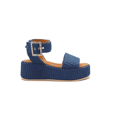 Terry - Bleu marine | Compensées en raphia 
