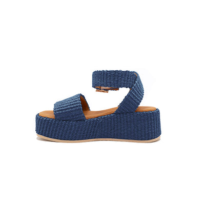 Terry - Bleu marine | Compensées en raphia 