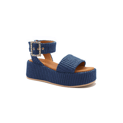 Terry - Bleu marine | Compensées en raphia 